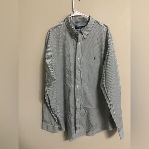 Polo Ralph Lauren Shirt Mens Size XXL 2XL Button Classic Fit Green White Stripe